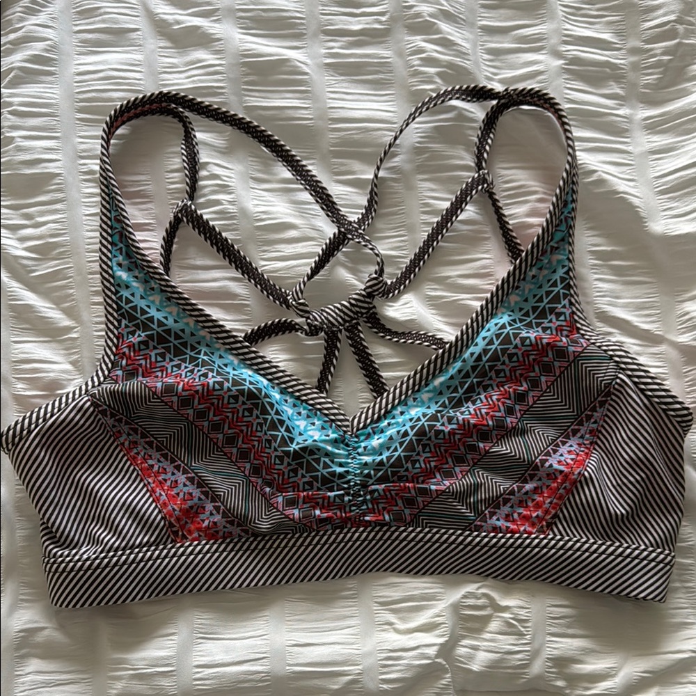 Prana Black and Red Sports Bra with Strappy Design